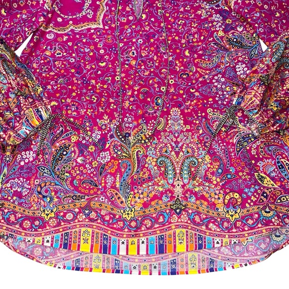 EUC Etro Italian Made Micro-Floral Cotton Peasant Blouse Pink Floral Size 42 - Picture 4 of 11